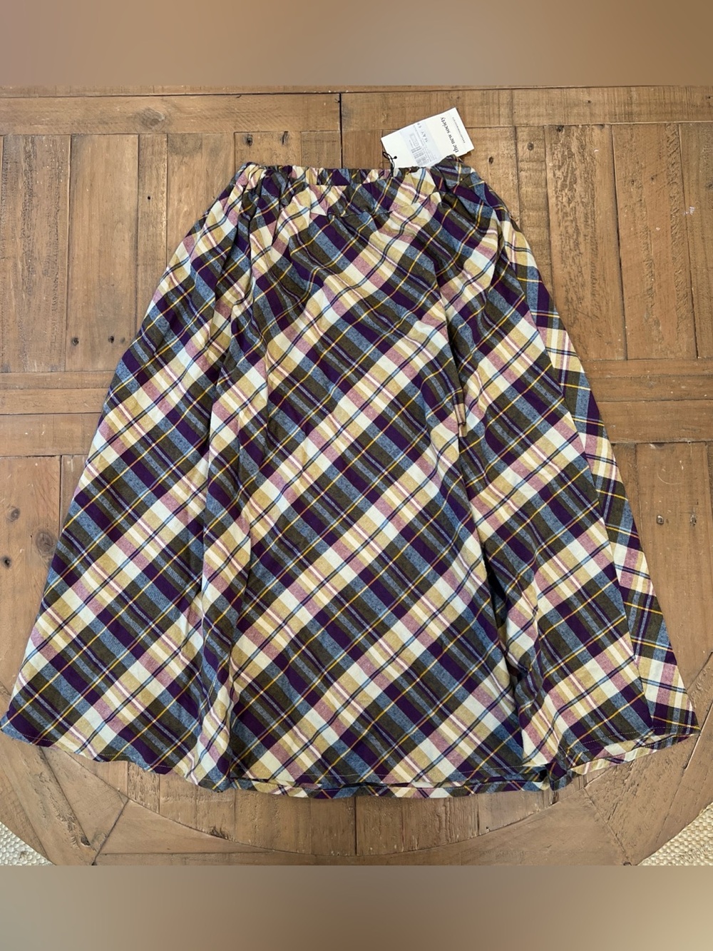 The New Society Dakota Plaid A-line Midi Skirt Girls 16 Purple Tan Preppy Modest